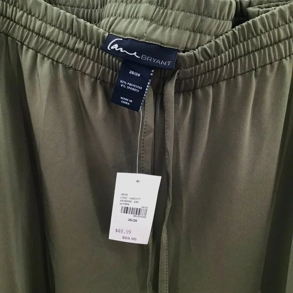Lane Bryant Wide Leg Pants Sz 26/28W Stretchy Silky Green Elastic Waist Pull On